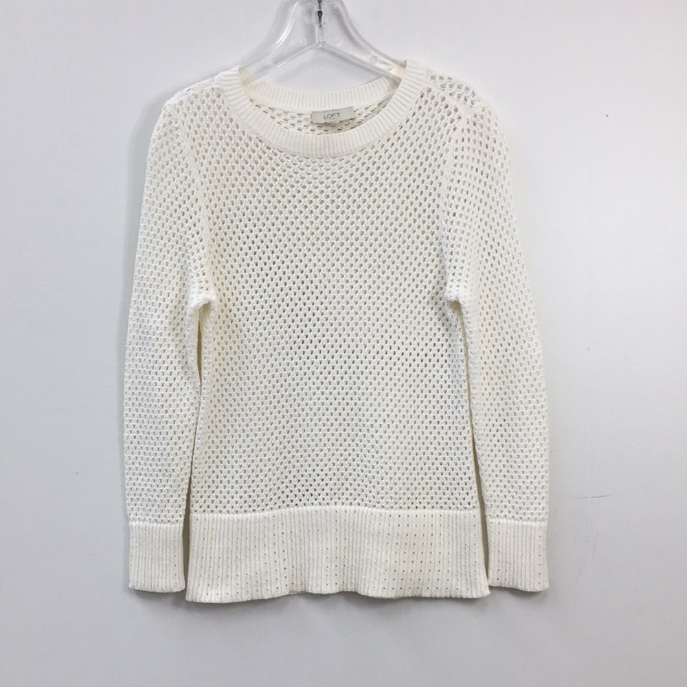 LOFT Outlet Women's Open Knit Weave White Sweater Size S EXCELLENT Condition